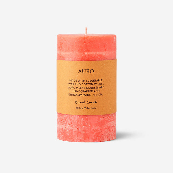 Burnt Coral pillar candle large